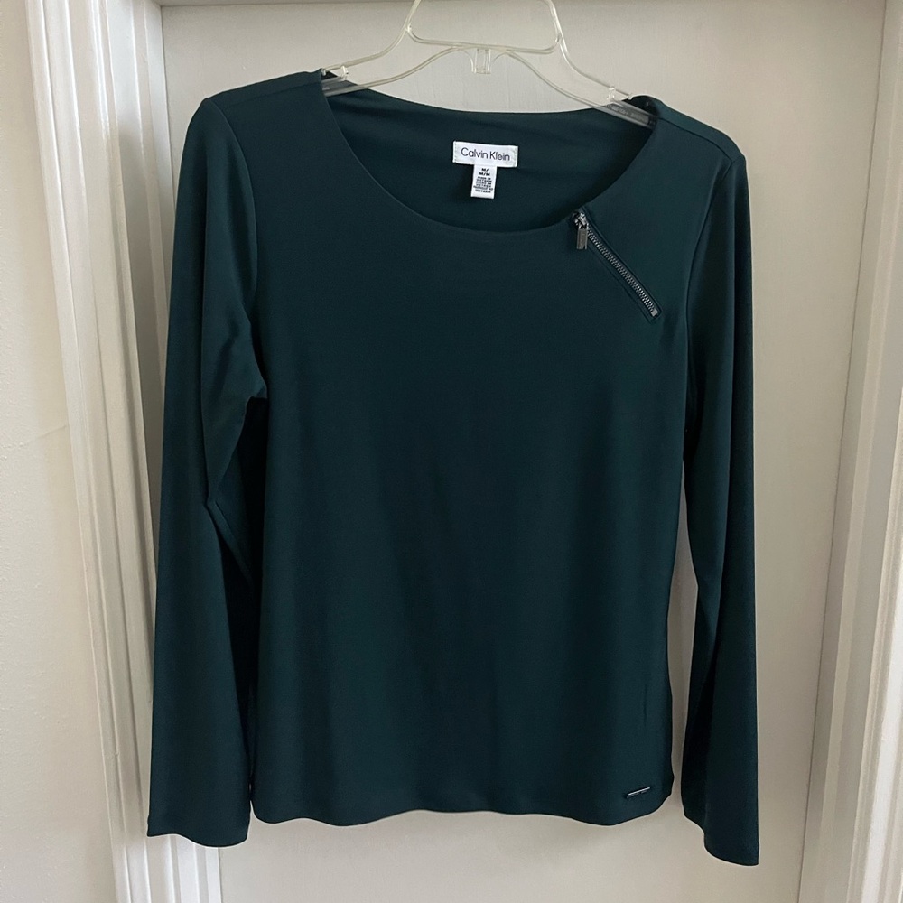 Calvin Klein Women's Dark Green Long Sleeve Top